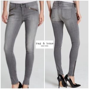 NWOT - Rag & Bone Gray Moto Zip Skinny Denim Jeans (32)